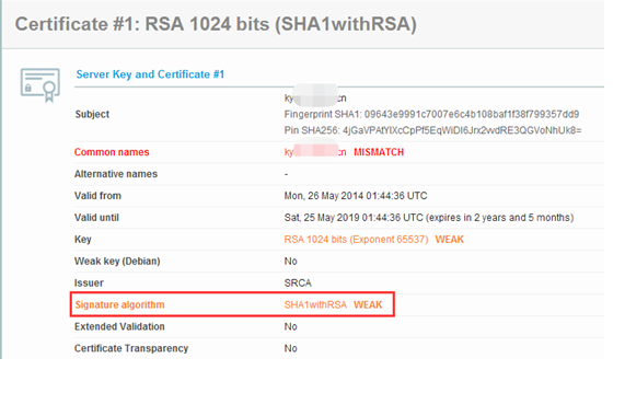 停止支持SHA-1证书